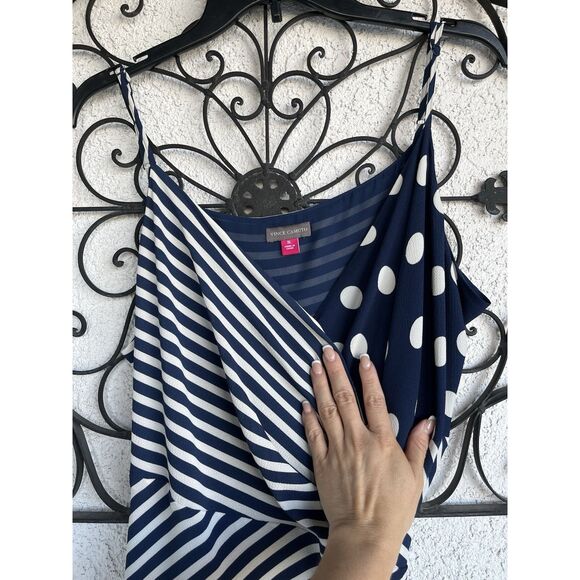 Vince Camuto Wrap Spaghetti Strap Midi Dress- XL - Navy Blue/ White - Picture 5 of 8